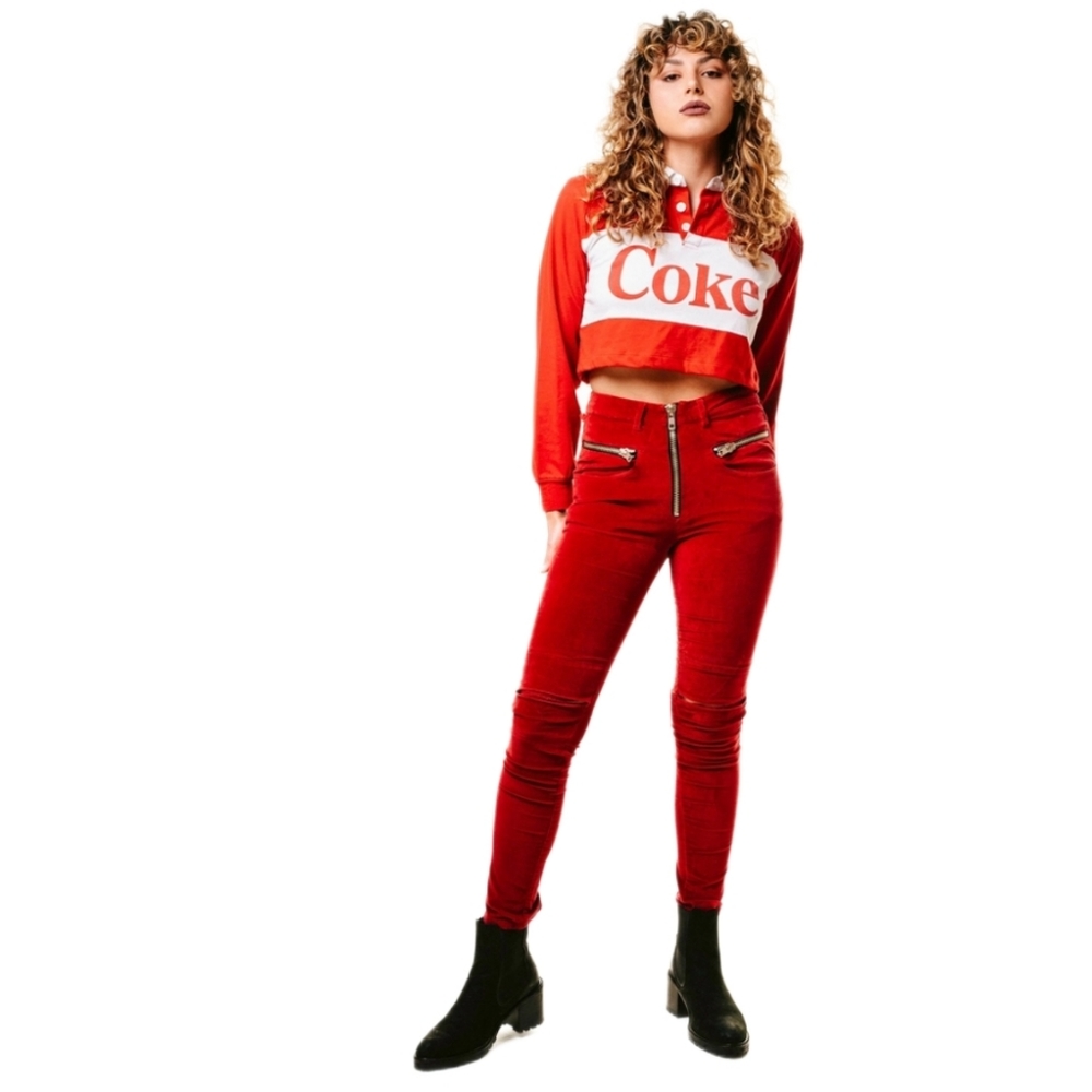 UNIF Axl Red Velvet Zipper Pants 26